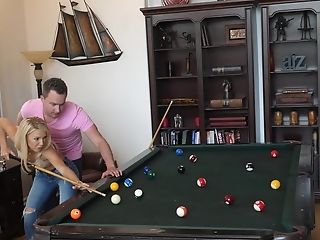 Energized Blonde Leans Over The Pool Table For A Hard Dose Of Fuck-stick