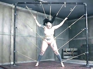 Almost Crucified Right Above The Floor Luna Lavey Gets Twat Masturbated